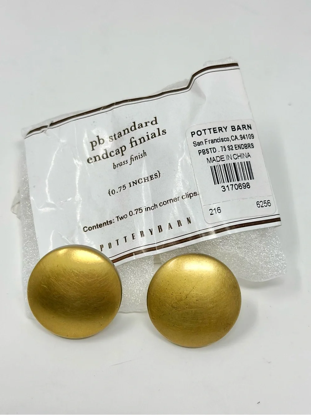 Pottery Barn Standard End Cap Finials Brass Finish .75